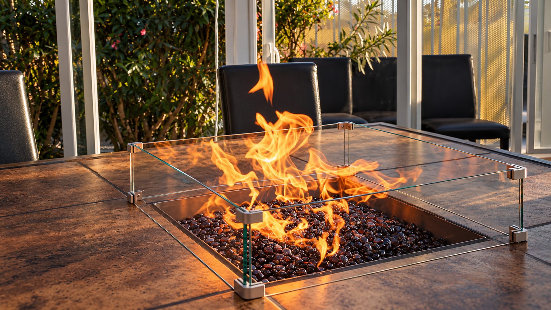Fire pits built into the tables